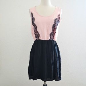Pink and Black Lace Detail Skater Dress Size L